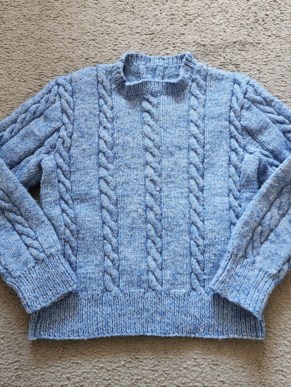 HANDMADE Kids Sweater Size 8 - 10 Blue Wool Cable Knit Crew Neck Unisex - Picture 1 of 5
